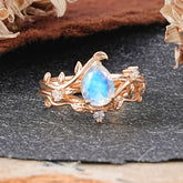 Elegant 3 - Prong Pear - Cut Moonstone Stackable Ring Set
